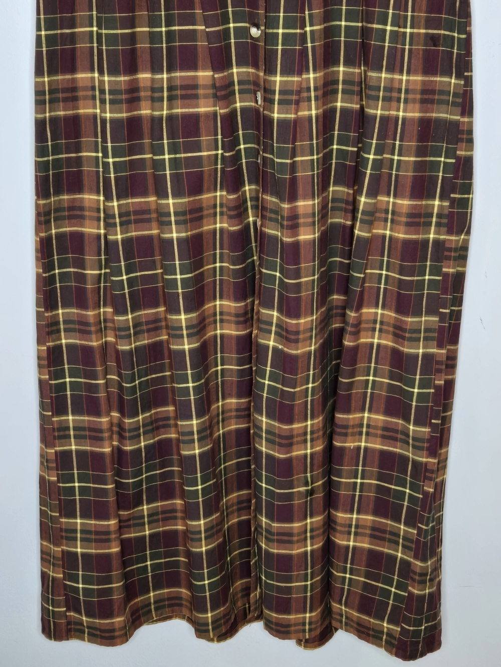 Vtg Casey & Max Denim Plaid Jumper Dress Medium Fall Leaf Embroidered Maxi 90s - Picture 4 of 8